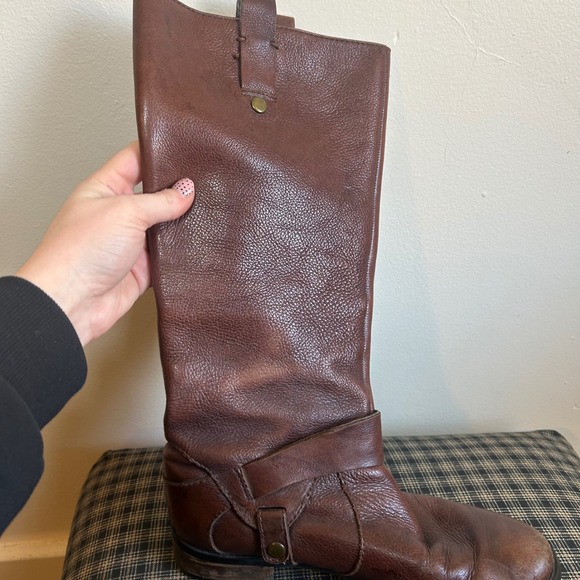 Vintage Nine West Leather Tall Riding Boots Brown Buckle Detail Women's Size 8M - Picture 2 of 9
